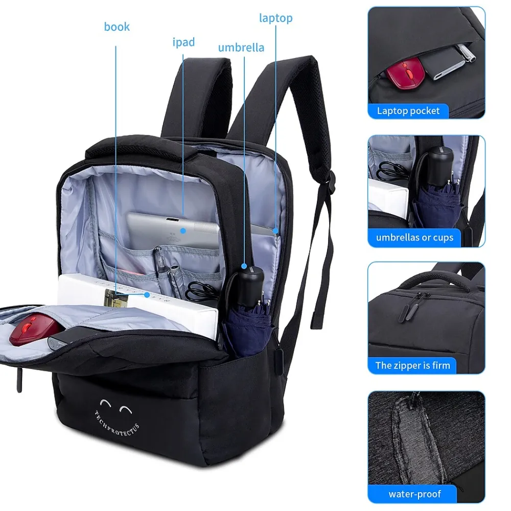 Laptop Backpack, Black, Nylon (TP-BK-BP15)<TechProtectus Sale