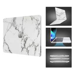 Laptop Case with Keyboard Cover and Screen Protector, White Marble, Plastic (TP-WM-K-MP14M1)<TechProtectus Online