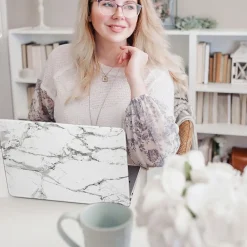 Laptop Case with Keyboard Cover and Screen Protector, White Marble, Plastic (TP-WM-K-MP14M1)<TechProtectus Online