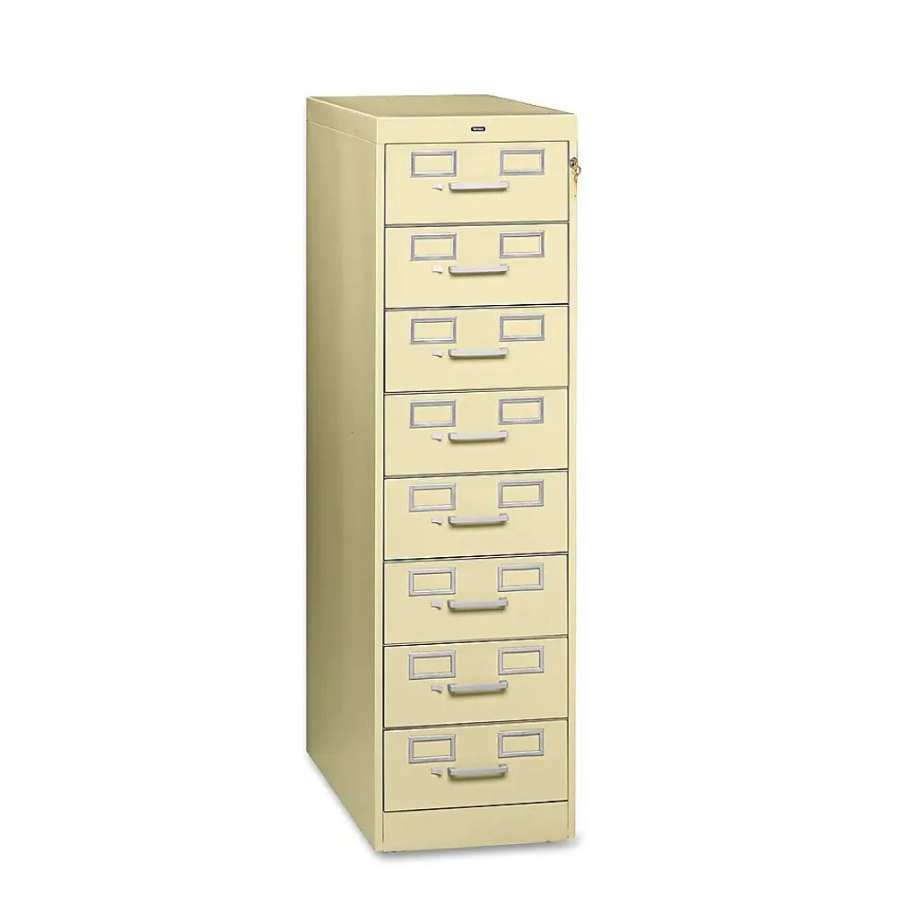 File Cabinets*Tennsco 8-Drawer Multimedia Cabinet For 3x5 & 4x6 Cards, Putty, 43,400 Card Capacity, 52"H x 15"W x 28-1/2"D