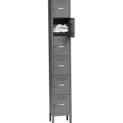 Storage Cabinets*Tennsco Six Tier Box Locker with Legs, Single Unit, 6 Lockers, Medium Grey, 78"H x 12"W x 12"D