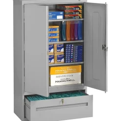 Storage Cabinets*Tennsco Storage Cabinet with Lateral Drawer, 4-Shelf, 1-Drawer, Light Grey, 66"H x 36"W x 18"D
