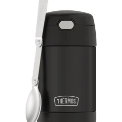 Lunch Totes & Water Bottles|Thermos FUNtainer Stainless Steel Vacuum-Insulated Food Jar with Folding Spoon, 16-Oz., Black Matte (F31101BK6)