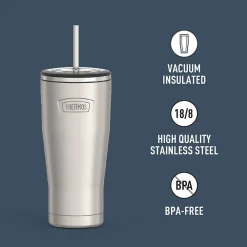 Icon Stainless Steel Vacuum Insulated Cold Tumbler with Straw, 24 oz., Matte (IS1112MS4)<Thermos Best