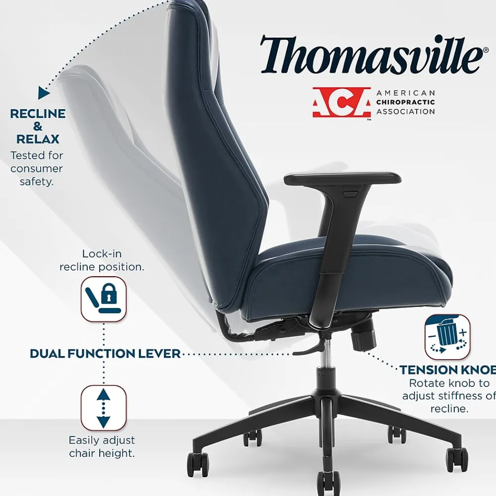 Office Chairs*Thomasville Furniture Darius Ergonomic Bonded Leather Swivel Executive Chair, Navy (51490-NVY)
