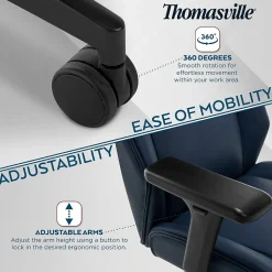 Office Chairs*Thomasville Furniture Darius Ergonomic Bonded Leather Swivel Executive Chair, Navy (51490-NVY)