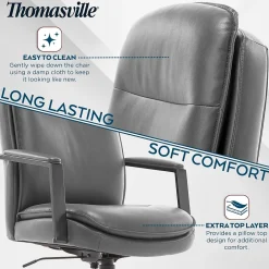 Office Chairs*Thomasville Furniture Upton Ergonomic Bonded Leather Swivel Manager Chair, Gray (51421-GRY)
