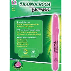 Highlighters|Ticonderoga Emphasis Fluorescent Highlighter, Chisel Tip, Pink (X47066)