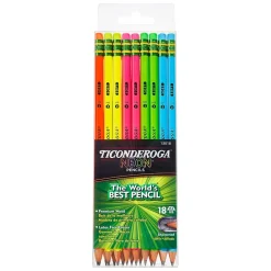 Pencils|Ticonderoga Neon Wooden Pencil, #2 Medium Lead, 18/Pack (13218)