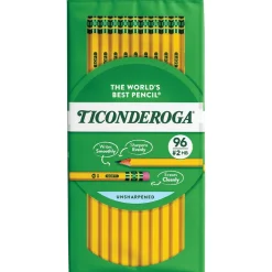 Pencils|Ticonderoga The World's Best Pencil Wooden Pencil, 2.2mm, #2 Soft Lead, 96/Pack (13872/13882)