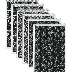 Notepads|TOPS Designer Steno Pads, 6" x 9", Gregg Ruled, Black/White, 80 Sheets/Pad, 6 Pads/Pack (80230)