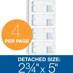 Notepads|TOPS ® Phone Message Book, Ruled, 2-Part, 11" x 5 1/2" White/White, (74620)