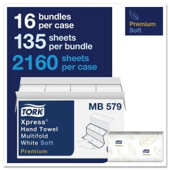Tork Premium Soft Xpress 3-Panel Multifold Hand Towels, 9.13" x 9.5", 135/Packs, 16 Packs/Carton (TRKMB579)