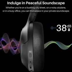 H10 Wireless Noise Cancelling Over-Ear Headphones, Bluetooth, Black (H10BLK)<TOZO Sale