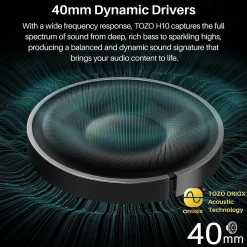 H10 Wireless Noise Cancelling Over-Ear Headphones, Bluetooth, Black (H10BLK)<TOZO Sale