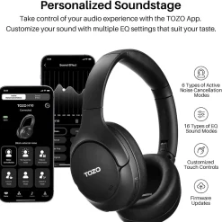 H10 Wireless Noise Cancelling Over-Ear Headphones, Bluetooth, Black (H10BLK)<TOZO Sale