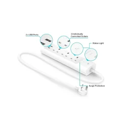 TP-LINK Kasa Smart 3-Outlet 2-USB Port Surge Protector, White (KP303)