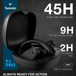Treblab Turonic F1 Pro Wireless Earbuds, Black (F1-PRO-B)