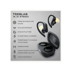 X3 Pro Wireless Noise Canceling Earbuds, Bluetooth, Black (X3-PRO-B)<Treblab Best