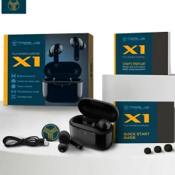 X1 True Wireless Earbuds, Waterproof IPX4, Bluetooth, Black<Treblab Hot