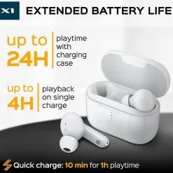 X1-W True Wireless Earbuds, IPX4 Waterproof, Bluetooth, White<Treblab Online