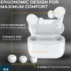X1-W True Wireless Earbuds, IPX4 Waterproof, Bluetooth, White<Treblab Online