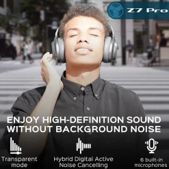 Z7-PRO Wireless Hybrid Active Noise Canceling Headphones, Bluetooth, Black<Treblab Clearance
