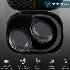 Z7-PRO Wireless Hybrid Active Noise Canceling Headphones, Bluetooth, Black<Treblab Clearance