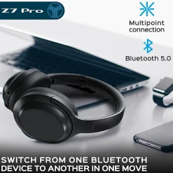 Z7-PRO Wireless Hybrid Active Noise Canceling Headphones, Bluetooth, Black<Treblab Clearance