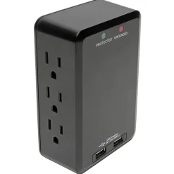 Tripp Lite Protect It! 6-Outlet Side-Load Surge Protector Wall Tap with 2 USB Charging Ports, Black, (TLP6SLUSBB)