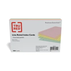 Index Cards*TRU RED ™ 4" x 6" Index Cards, Lined, Assorted Colors, 100/Pack (TR51015)