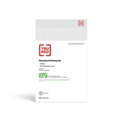 Notepads|TRU RED ™ Notepad, 5" x 8", Wide Ruled, White, 50 Sheets/Pad, Dozen Pads/Pack (TR58182)