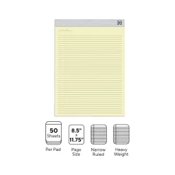 Notepads|TRU RED Notepads, 8.5" x 11.75", Narrow Ruled, , 50 Sheets/Pad, 6 Pads/Pack (TR57377) Canary