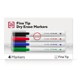 Markers|TRU RED ™ Pen Dry Erase Markers, Fine Tip, Assorted, 4/Pack (TR61457/TR54562)
