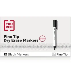 Markers|TRU RED ™ Pen Dry Erase Markers, Fine Tip, Black, 12/Pack (TR61435/TR54566)