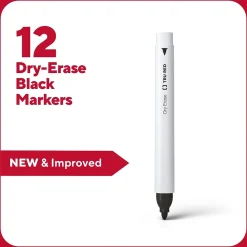 Markers|TRU RED ™ Pen Dry Erase Markers, Fine Tip, Black, 12/Pack (TR61435/TR54566)