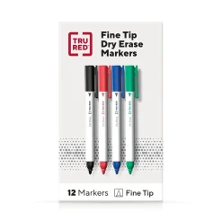 Markers|TRU RED ™ Pen Dry Erase Markers, Fine Tip, Assorted, 12/pack (TR61455)