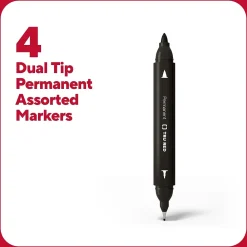 Markers|TRU RED ™ Pen Permanent Markers, Twin Tip, Assorted, 4/Pack (TR57828) Assorted Colors