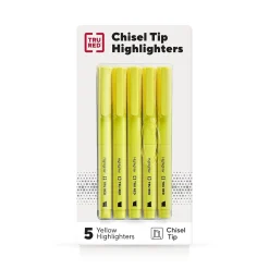 Highlighters|TRU RED ™ Pocket Stick Highlighter with Grip, Chisel Tip, Yellow, 5/Pack (TR54578)