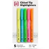 Highlighters|TRU RED ™ Pocket Stick Highlighter with Grip, Chisel Tip, Assorted, 5/Pack (TR54584)