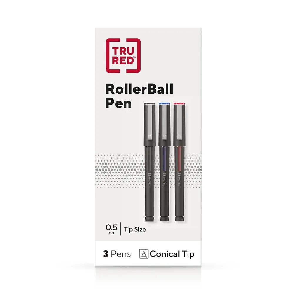 Pens|TRU RED ™ Rollerball Pens, Fine Point, Assorted Colors, 3/Pack (TR58251)