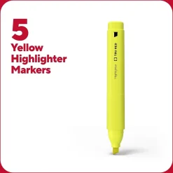 Highlighters|TRU RED ™ Tank Highlighter with Grip, Chisel Tip, Yellow, 5/Pack (TR54577)