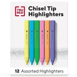 Highlighters|TRU RED ™ Tank Highlighter with Grip, Chisel Tip, Assorted, 12/Pack (TR54585)