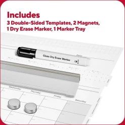 Dry Erase*TRU RED ™ Templated Magnetic Glass Dry-Erase Whiteboard, 3' x 2' (TR62139)