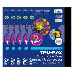 Construction Paper*Tru-Ray 9" x 12" Construction Paper, Black, 50 Sheets/Pack, 5 Packs/Bundle (PAC103029-5)