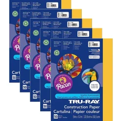 Construction Paper*Pacon Tru-Ray® Construction Paper, Gold, 9" x 12", 50 Sheets Per Pack, 5 Packs (PAC102997-5)