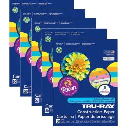 Construction Paper*Pacon Tru-Ray® Construction Paper, 5 Assorted Hot Colors, 9" x 12", 50 Sheets Per Pack, 5 Packs (PAC6596-5)