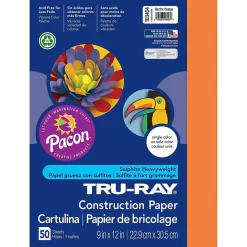 Construction Paper*Pacon Tru-Ray® Construction Paper, Electric Orange, 9" x 12", 50 Sheets Per Pack, 5 Packs (PAC103404-5)