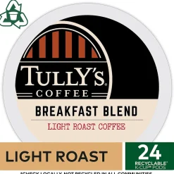 Tully's Breakfast Blend Coffee, Light Roast, 0.40 oz. Keurig® K-Cup® Pods, 24/Box (192719)