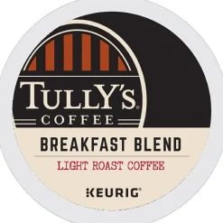 Tully's Breakfast Blend Extra Bold Coffee, Keurig K-Cup Pod, Light Roast, 96/Carton (192719CT)